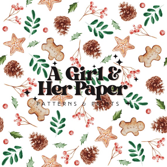 Gingerbread Pattern, 12x12 Inch Seamless Digital Download | Rustic Christmas Repeat