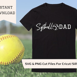 Softbal Papa SVG, Sport Dad Design, Softball Dad Shirt, Cricut Silhouette Cut Files, Instant Download, Digitale PNG Download, Cadeau voor papa