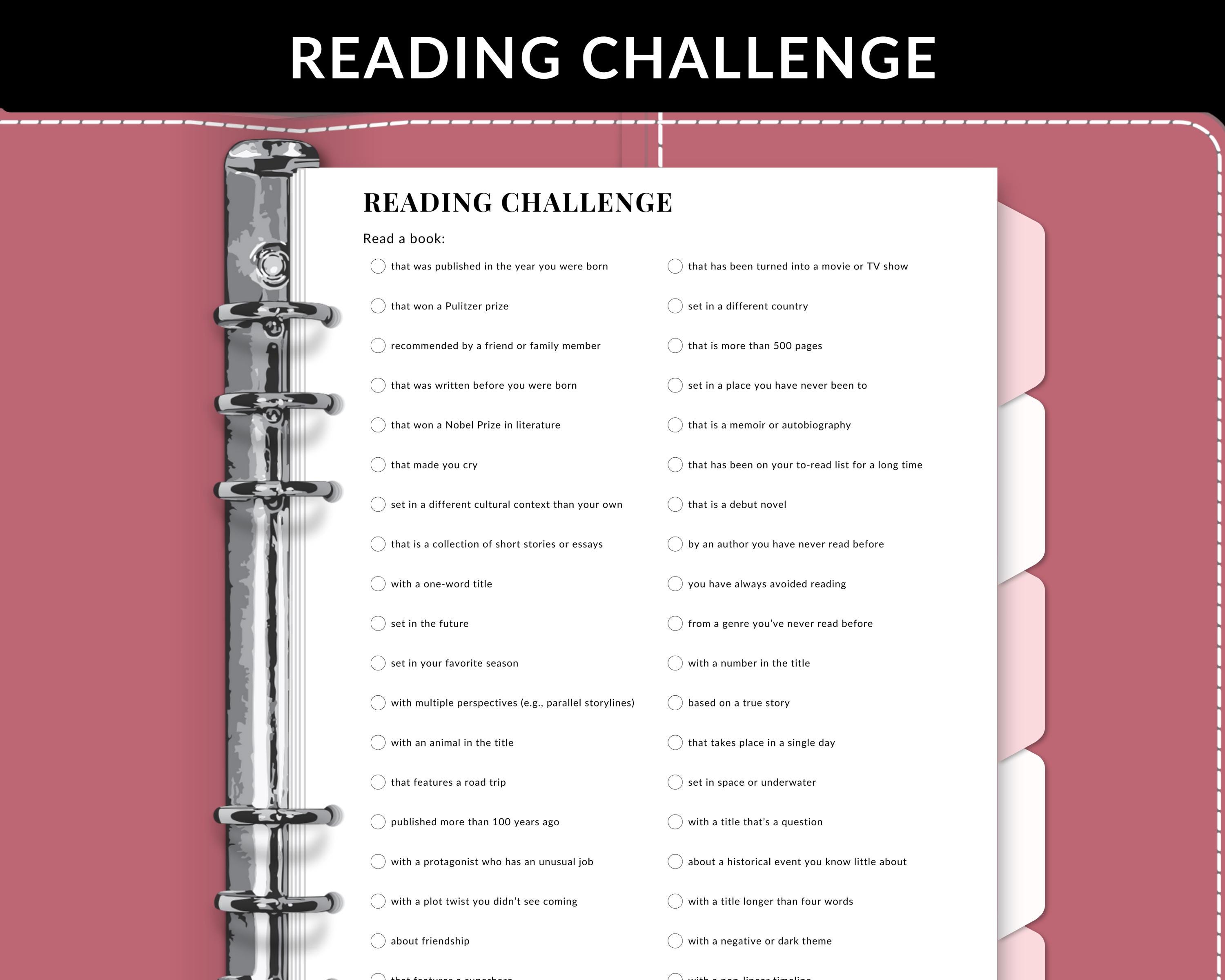 Study Challenge Books Printable Reading Challenge, Book Tracker, A5 Journal (digital Download ...