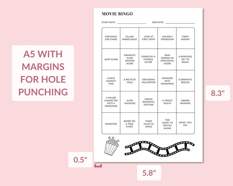 Movie Bingo, Printable Movie Bingo Game, Film Tracker, Movie Journal ...