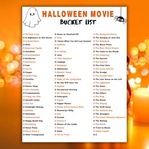 Halloween Bucket List, Printable Movie Bucket List, Scary Movies, Scary Horror Movie List, Halloween Movie Challenge, Halloween Activity