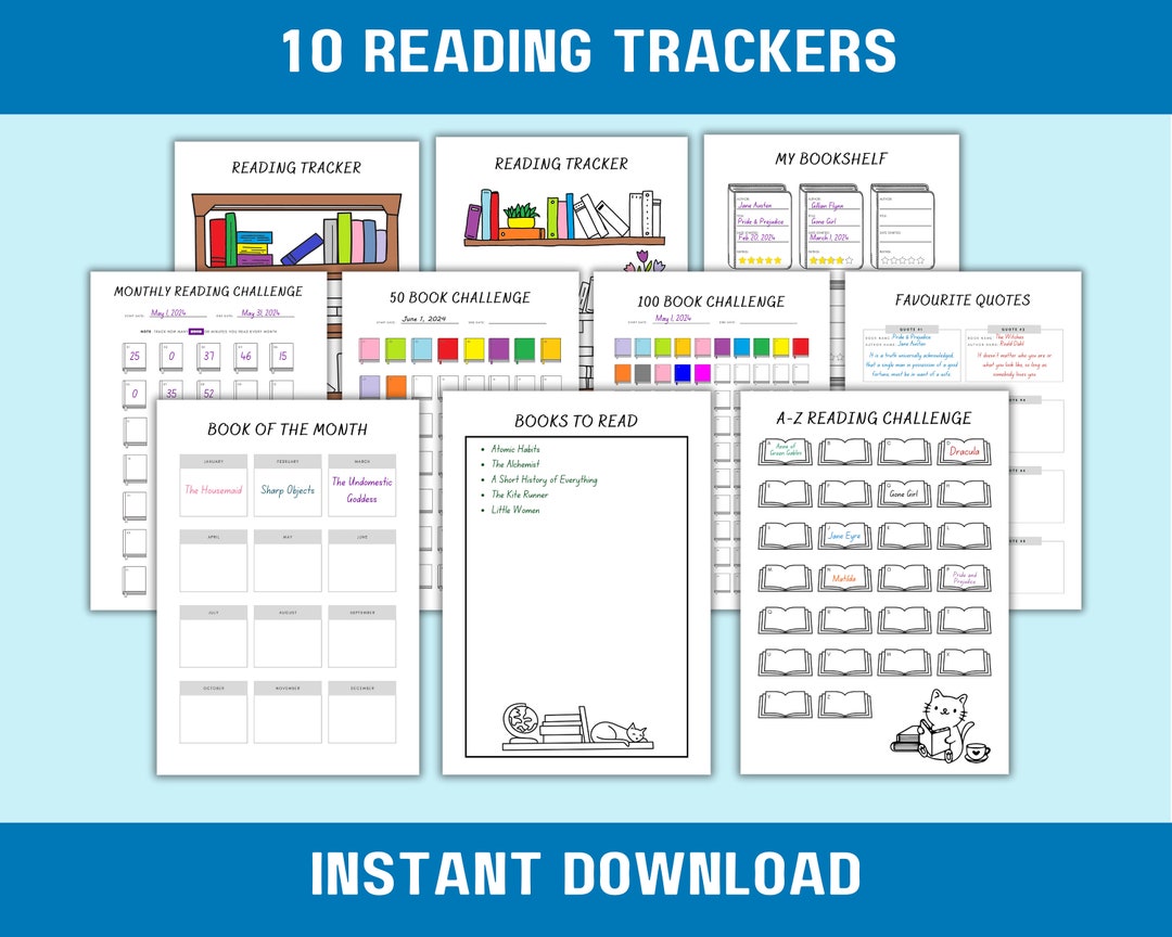 Printable Reading Planner Bundle, Reading Tracker Print, Printable Book ...