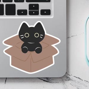Black Cat Sticker, Cat in a Box Sticker, Cute Black Kitten, Cat Lover Gift, Cute Kawaii Cat, Vinyl Sticker for Laptop Water Bottle Journal