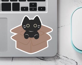 Black Cat Sticker, Cat in a Box