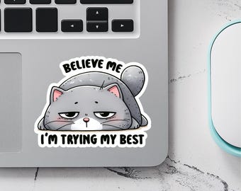 Sad Cat Vinyl Sticker: Funny Mental Health Meme