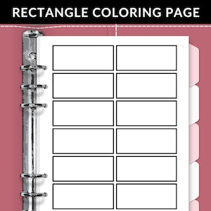 Puede incluir: Una página para colorear imprimible con el título "Rectangle Coloring Page". La página presenta ocho rectángulos en blanco dispuestos en dos columnas de cuatro rectángulos cada una.