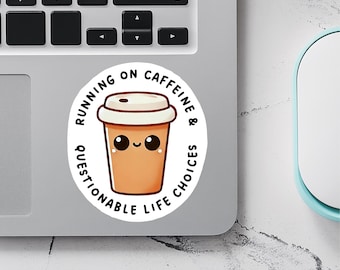 Running on Caffeine Sticker: Funny Kawaii Coffee Vinyl Decal