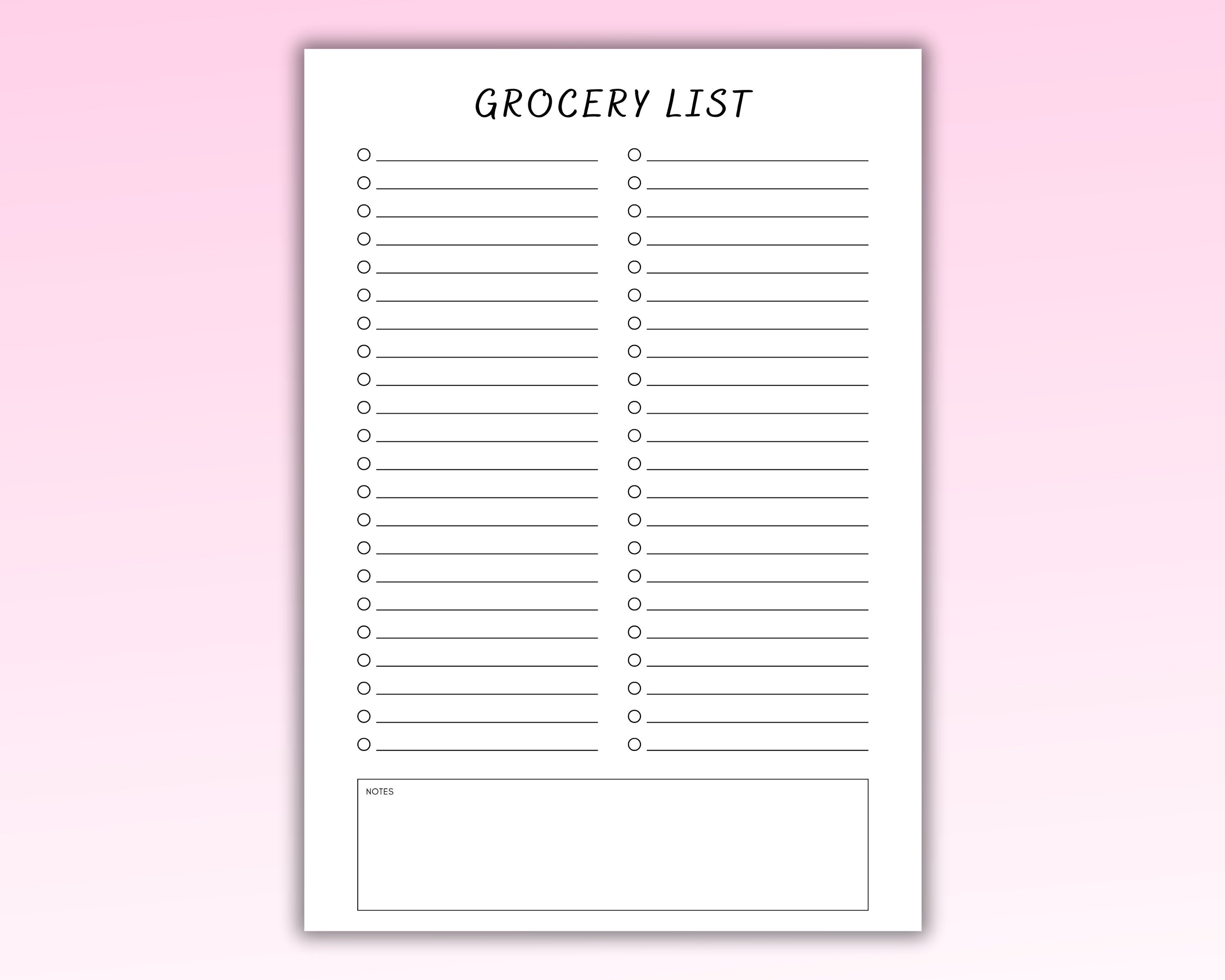 Grocery List, Minimalist Printable Shopping List, A5 Journal Page - Etsy