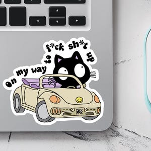 Sticker chat chaotique, drôle de chat sauvage, En route pour aller baiser, humour déséquilibré, chat téméraire, sticker bouteille d'eau mignon mais instable **
