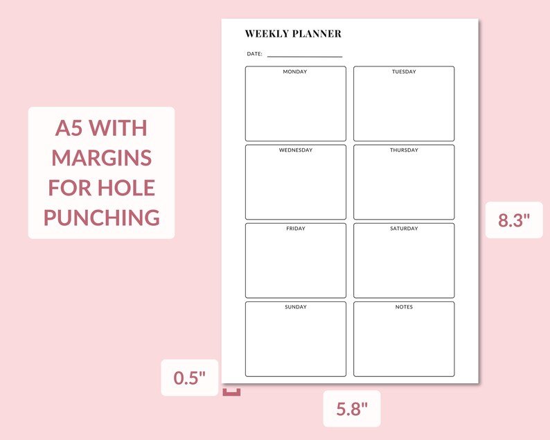 A5 Weekly Planner Insert, Printable Organizer PDF - Etsy