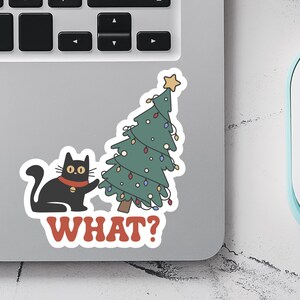 Sticker drôle de Noël, chat noir, sapin de Noël, cadeau des fêtes pour les amoureux des chats, jolie décoration de Noël, Sticker espièglerie de chat pour ordinateur portable