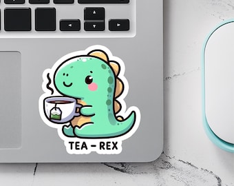 Tea-Rex Dinosaur Sticker, Tea Gift for Her, Water Bottle Sticker