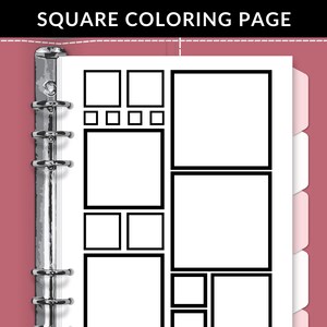 Peut inclure: Une page à colorier imprimable avec une grille de carrés de différentes tailles. La page est conçue pour être utilisée dans un classeur ou un planificateur.