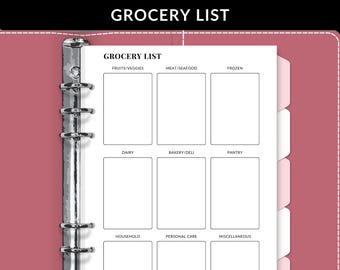Grocery List A5 Printable Planner