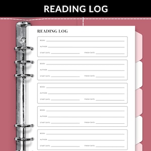 Reading Log Printable PDF, Book Tracker, Reading Journal Page, Printable Reading Planner, Digital Download, Reading Tracker PDF
