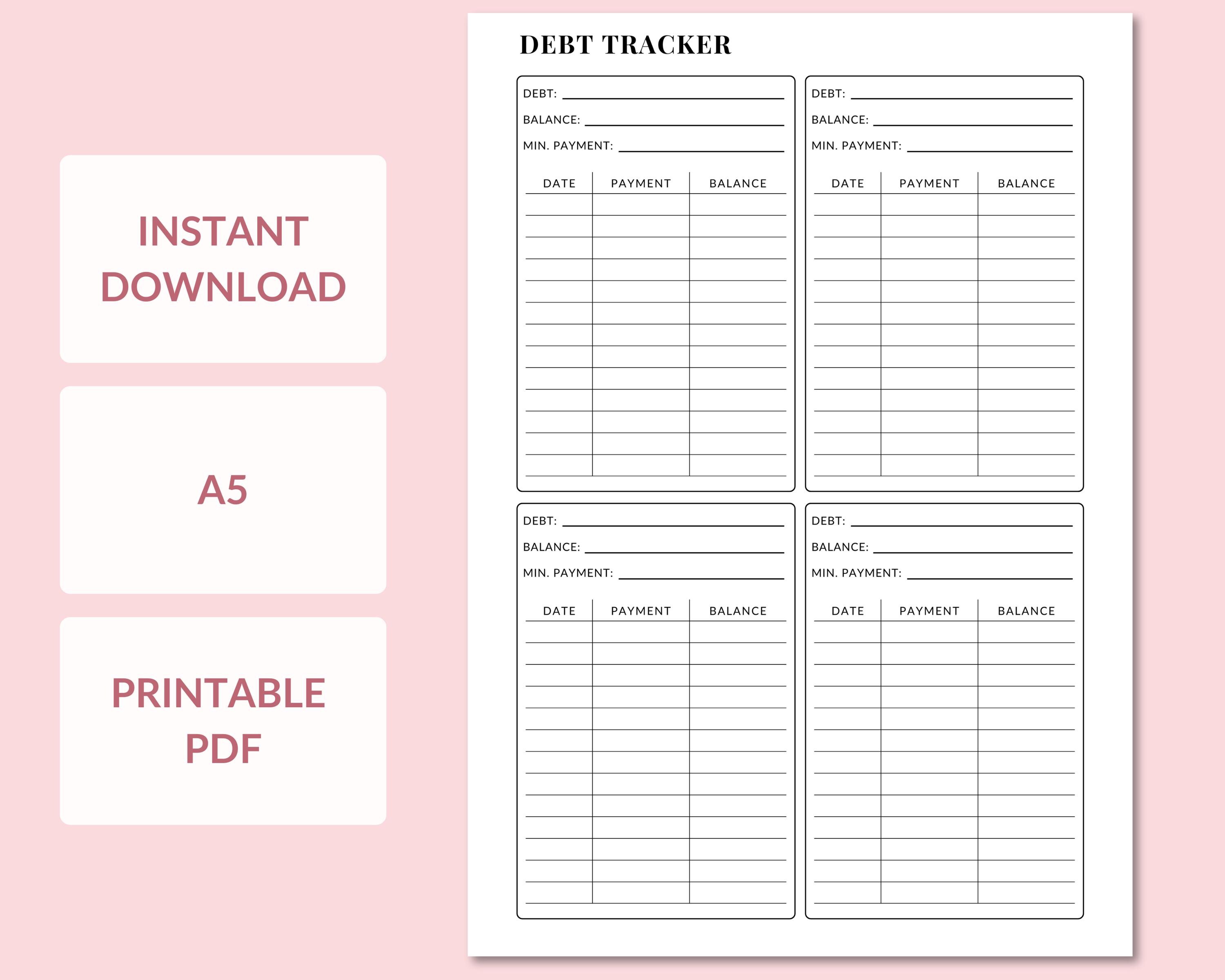A5 Debt Tracker Printable, Finance Journal Page PDF - Etsy