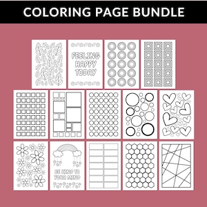 Easy Coloring Page Bundle for A5 Journal, Simple Printable Coloring Pages, Easy Coloring for Adults, Relaxing Beginner Coloring