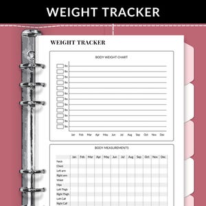 Weight Tracker A5 Journal Page, Printable Weight Tracker, Body Measurements Tracker, Fitness Progress Tracker