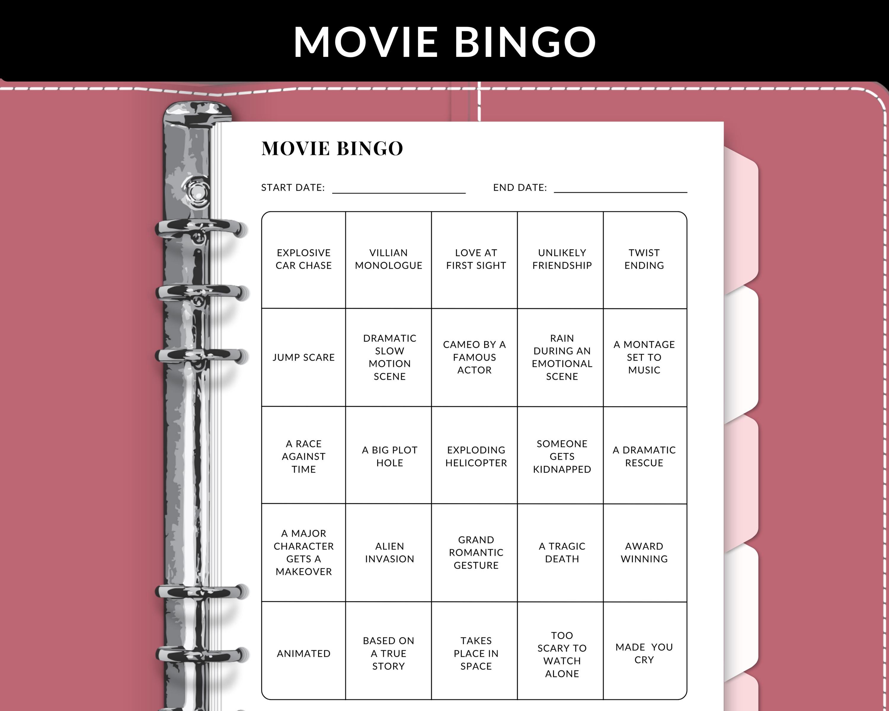 Movie Bingo, Printable Movie Bingo Game, Film Tracker, Movie Journal ...