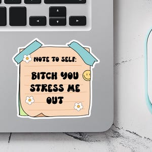 Sticker note pour moi, garce, tu me stresses, stressé, cadeau bestie, cadeau soeur, sticker adultère drôle, sticker bouteille d'eau pour ordinateur portable