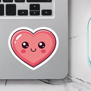 Sticker coeur kawaii, coeur mignon pour la Saint-Valentin, autocollant en vinyle pour ordinateur portable, bouteille d'eau, journal
