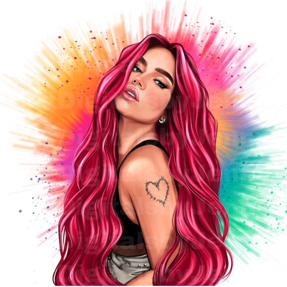 HAND DRAWN Karol G Bichota Red Hair Png New Karol G Hair Etsy