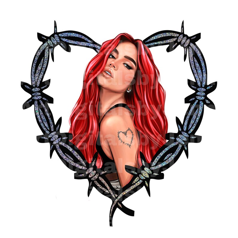 HAND DRAWN Karol G Bichota Red Hair Png New Karol G Hair Etsy