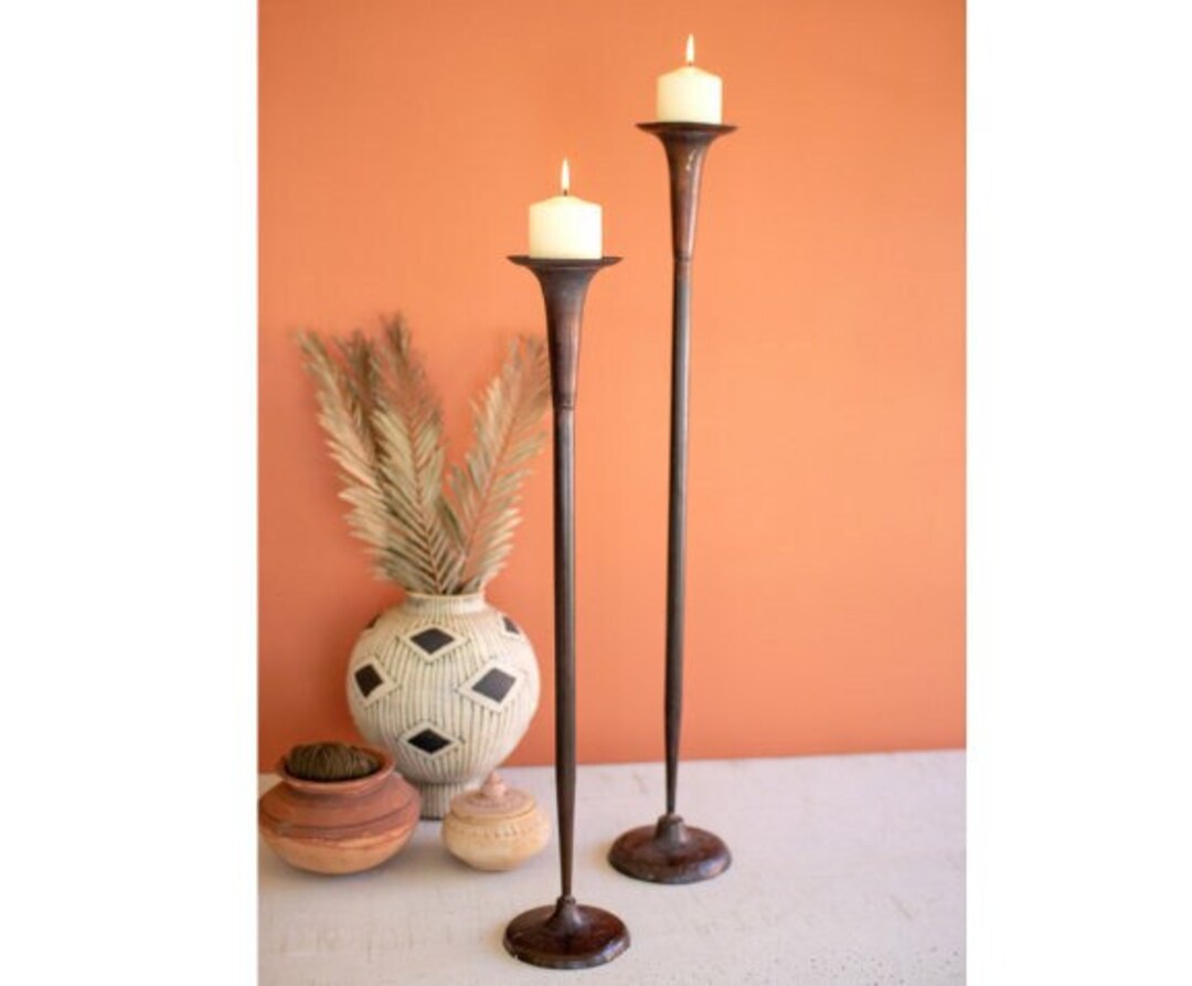Tall Metal Candle Holders With Antique Copper Finish Etsy