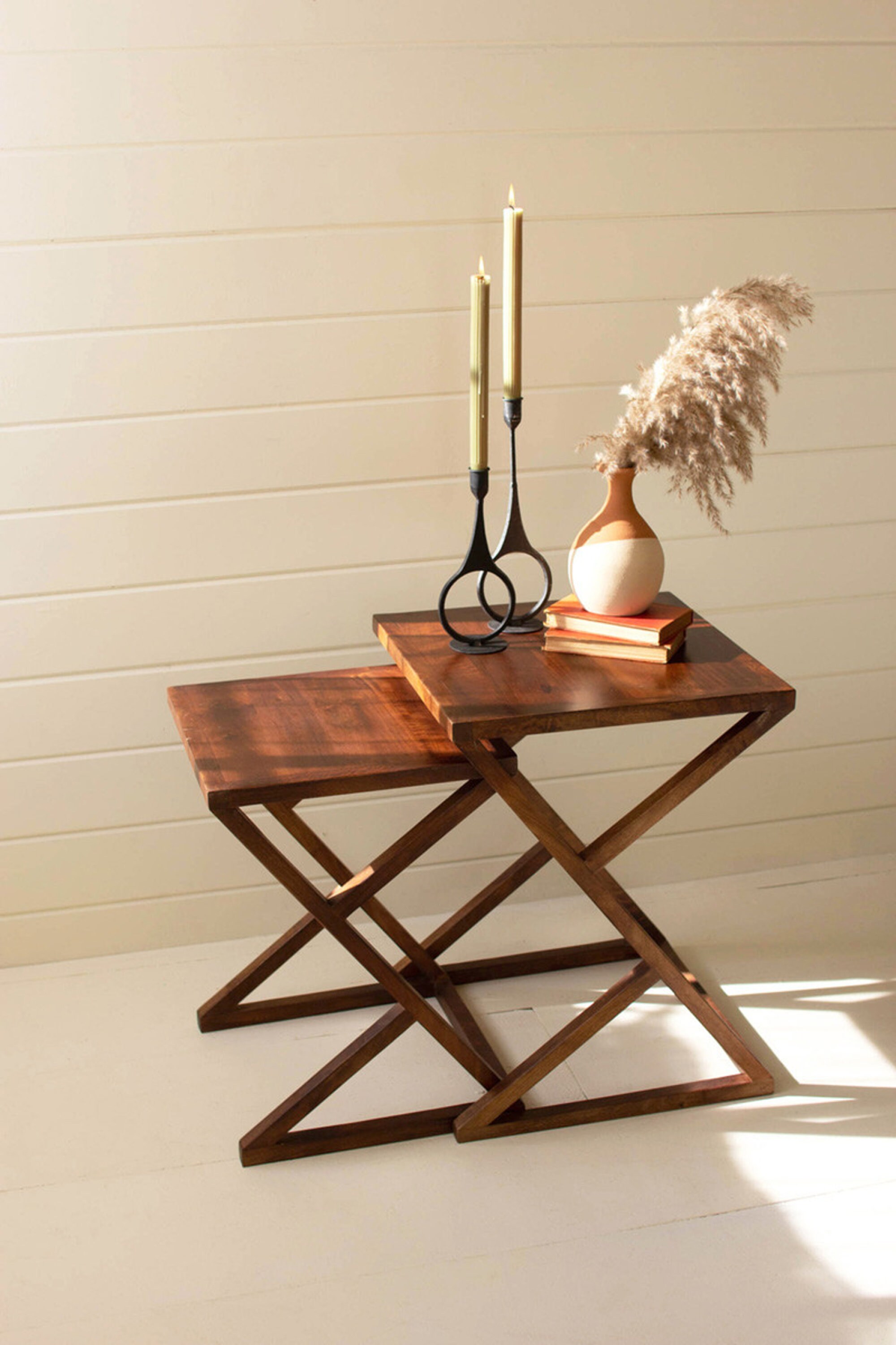 Set of 2 Mango Wood Nesting Tables Etsy