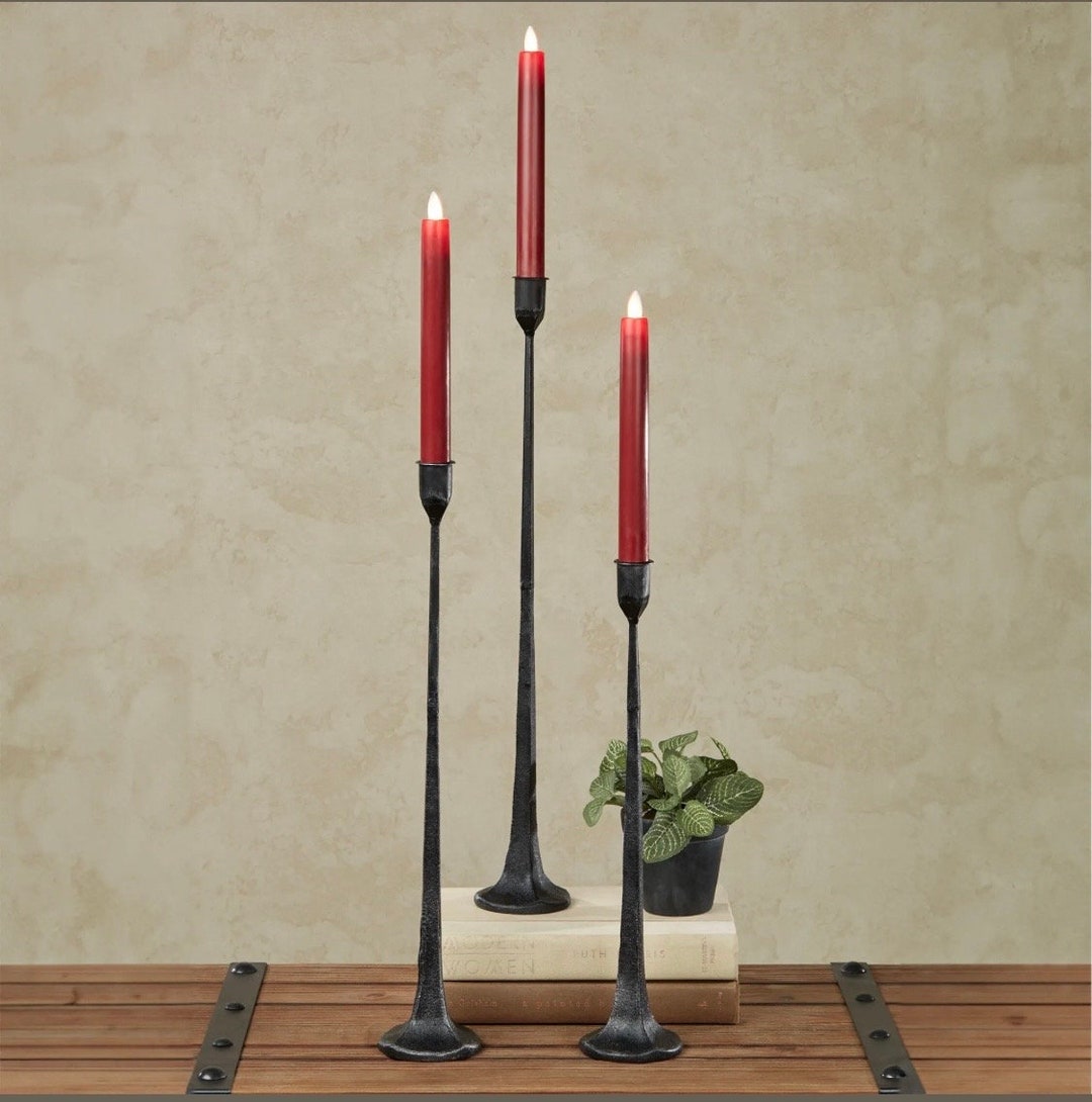 Tall Cast Iron Taper Candle Holdersset of Three Etsy