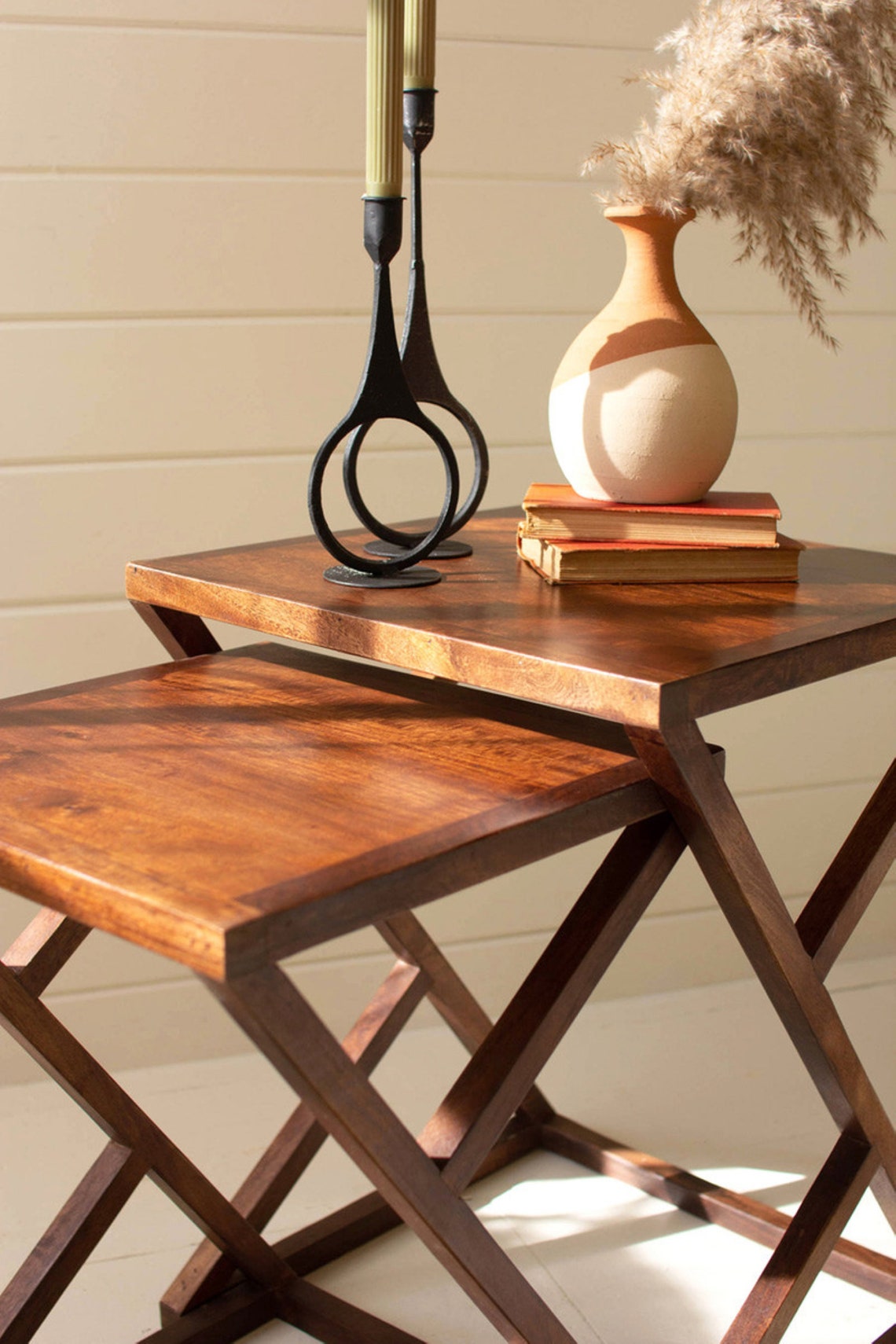 Set of 2 Mango Wood Nesting Tables Etsy