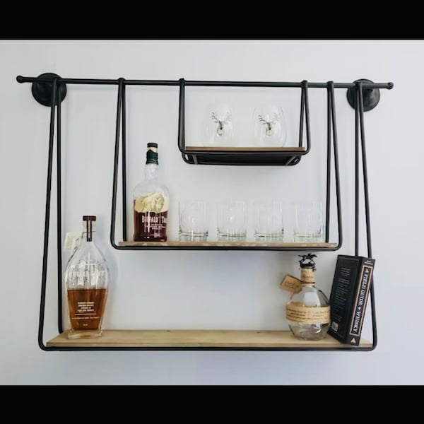 Wood and Metal Triple Hanging Shelf