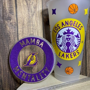 LA Lakers Wiederverwendbare Kalttasse | Lakers Tasse | Glitzer Tasse | Venti Kalte Tasse | Los Angeles Lakers Tasse | Mamba Mentalität für immer | Lakers