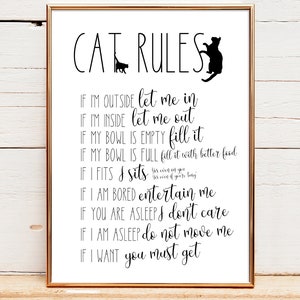Cat Rules Sign | Unframed Art Print | Funny Cat Wall Art |  Personalised Pet Gifts