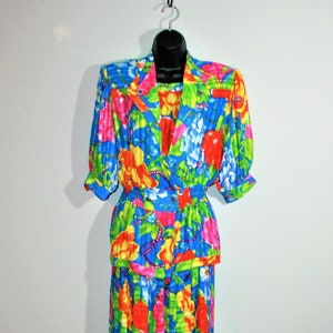 RARE! Vintage Kanga Collection by Dale Tryon 80s Floral Pleated 3 Piece Outfit