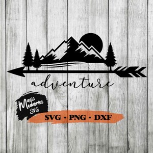 アドベンチャー、デジタルダウンロード SVG および PNG、カットファイル、アウトドア、アドベンチャー、キャンプ、山