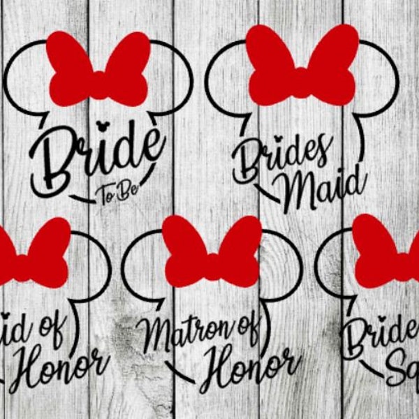 SVG Minnie Bride and bride squad, SVG and PNG, cut file, wedding, bride, team bride mickey, minnie, maid of honor, bride to be