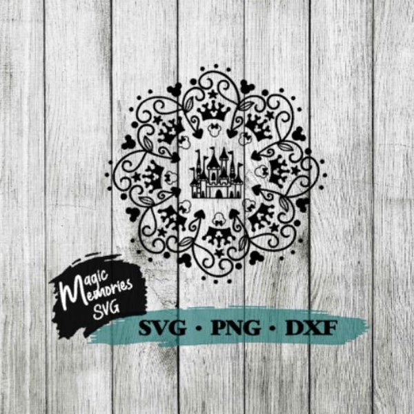 Mickey and Minnie Mandala Castle Digital Download SVG, PNG and DXF cut file, minnie, mickey, family trip, mickey snacks