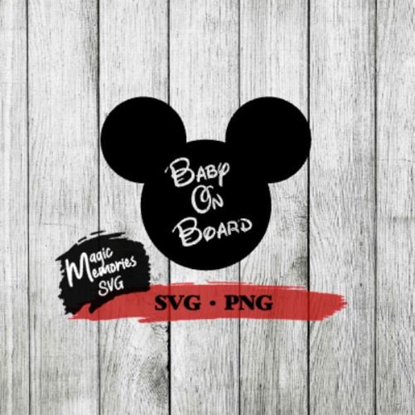 Mickey Baby on board Digital Download SVG, PNG and DXF cut file, minnie, mickey, family trip, mickey baby, pregnant