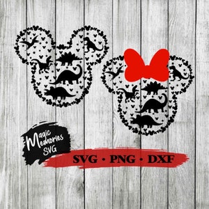Mickey and Minnie Dino head Digital Download SVG, PNG and DXF cut file, minnie, mickey, first family trip