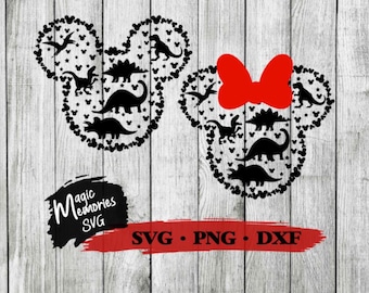 Mickey and Minnie Dino head Digital Download SVG, PNG and DXF cut file, minnie, mickey, first family trip