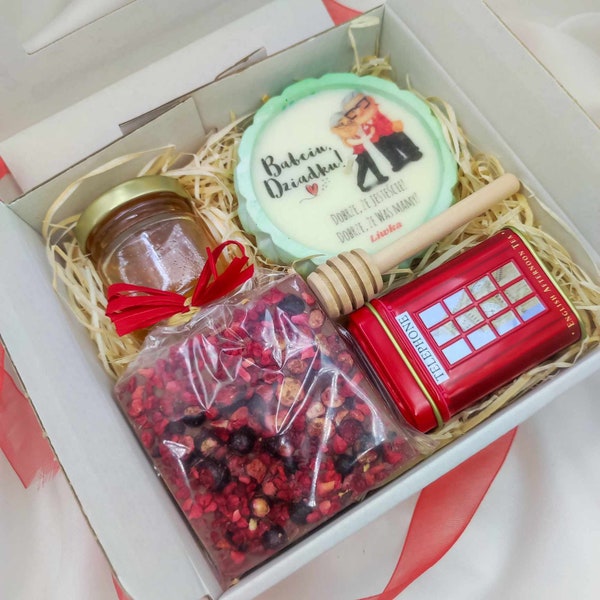 Personalisierte Set for Grandparents / candle, chocolate, fashion, tea gift box, Festive gift box, gift set, swirl candle