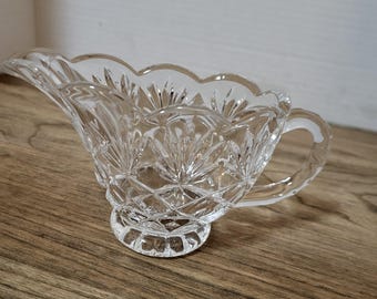 Crystal Gravy Boat Creamer Cut Glass Detail Scalloped Fan Diamond Pattern