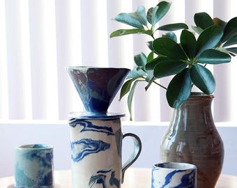Marbled Ceramic Pour Over Set with Pitcher and Mugs