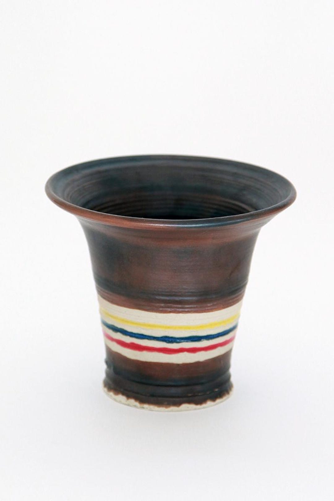 Vase Rim Examples Wide Rim Ceramic Vase / Brown With Stripes - Etsy