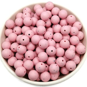 Dotted Pink Silicone Beads: 50 or 100 Piece Bulk Set, BPA-Free