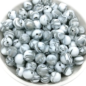 Marble Silicone Beads: 50/100 Pcs, Food Grade, BPA Free, 12-15mm