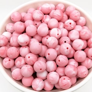 15mm Pink & Cream Silicone Beads: Food Grade, BPA Free - 50/100 Piece