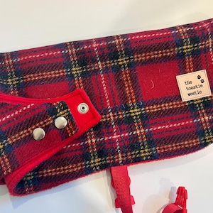 Harris Tweed Dog Coat, Made to Order Royal Stewart Tartan Wool, Fleece Lined