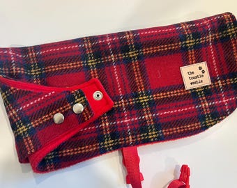 Harris Tweed Dog Coat, Made to Order Royal Stewart Tartan Wool, Fleece Lined